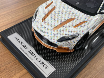 Aston Martin DB11 CYRUS MANSORY 1:18 Resin Model – LV White Colorful | Timothy & Pierre (Limited 20 pcs – Dubai Collectors)