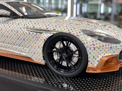 Aston Martin DB11 CYRUS MANSORY 1:18 Resin Model – LV White Colorful | Timothy & Pierre (Limited 20 pcs – Dubai Collectors)