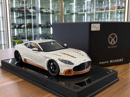 Aston Martin DB11 CYRUS MANSORY 1:18 Resin Model – LV White Colorful | Timothy & Pierre (Limited 20 pcs – Dubai Collectors)