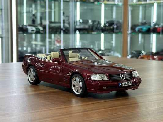 1/18 Diecast Mercedes-Benz SL 500 (R129, 1998–2001) – Norev Dealer Edition (Amber Red)