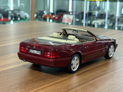 1/18 Diecast Mercedes-Benz SL 500 (R129, 1998–2001) – Norev Dealer Edition (Amber Red)