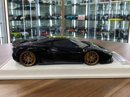 🚨1:18 Resin Model IVY Merit Models Ferrari F8 N-Largo Novitec – Metallic Black/Yellow Stripe Ltd 99 pcs