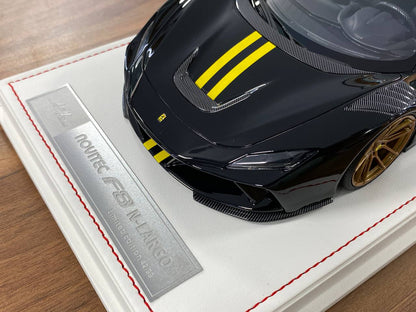 🚨1:18 Resin Model IVY Merit Models Ferrari F8 N-Largo Novitec – Metallic Black/Yellow Stripe Ltd 99 pcs