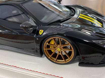 🚨1:18 Resin Model IVY Merit Models Ferrari F8 N-Largo Novitec – Metallic Black/Yellow Stripe Ltd 99 pcs