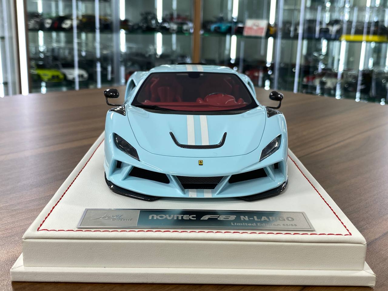 🚨1:18 Resin Model IVY Merit Models Ferrari F8 N-Largo Novitec – Baby Blue / White Stripes (Limited 99 pcs)