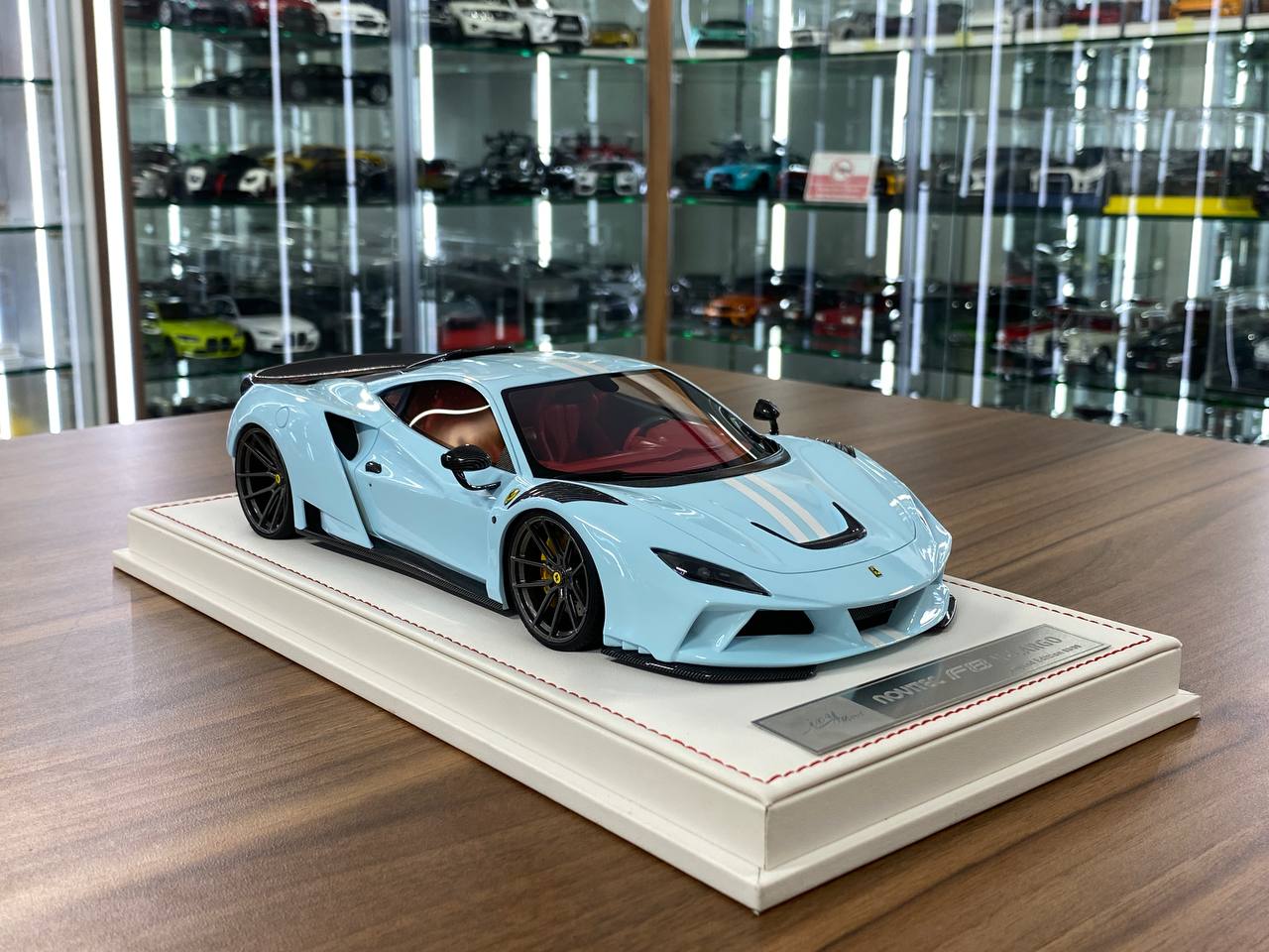 🚨1:18 Resin Model IVY Merit Models Ferrari F8 N-Largo Novitec – Baby Blue / White Stripes (Limited 99 pcs)
