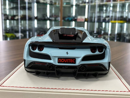 🚨1:18 Resin Model IVY Merit Models Ferrari F8 N-Largo Novitec – Baby Blue / White Stripes (Limited 99 pcs)