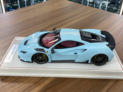 🚨1:18 Resin Model IVY Merit Models Ferrari F8 N-Largo Novitec – Baby Blue / White Stripes (Limited 99 pcs)