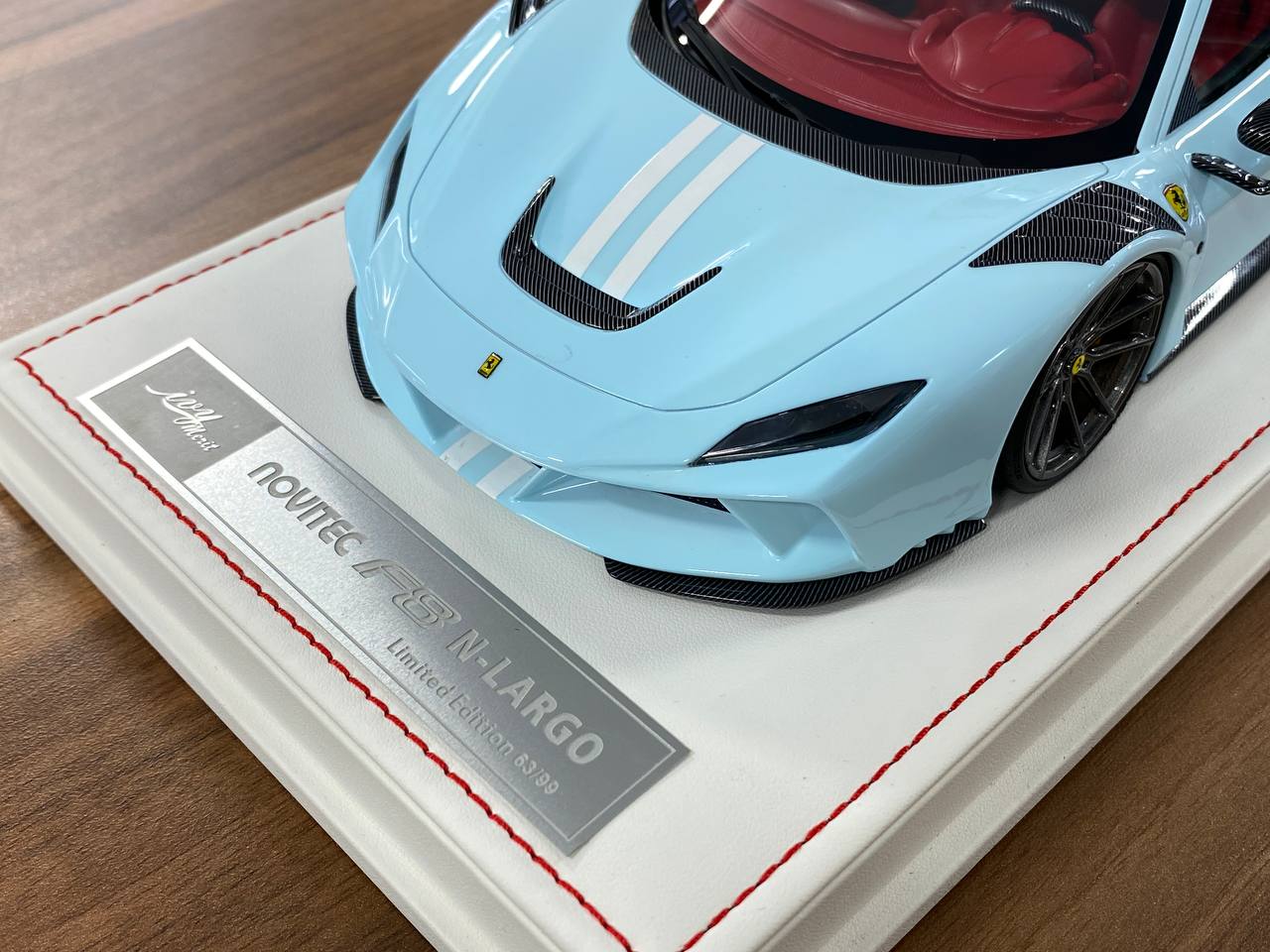 🚨1:18 Resin Model IVY Merit Models Ferrari F8 N-Largo Novitec – Baby Blue / White Stripes (Limited 99 pcs)