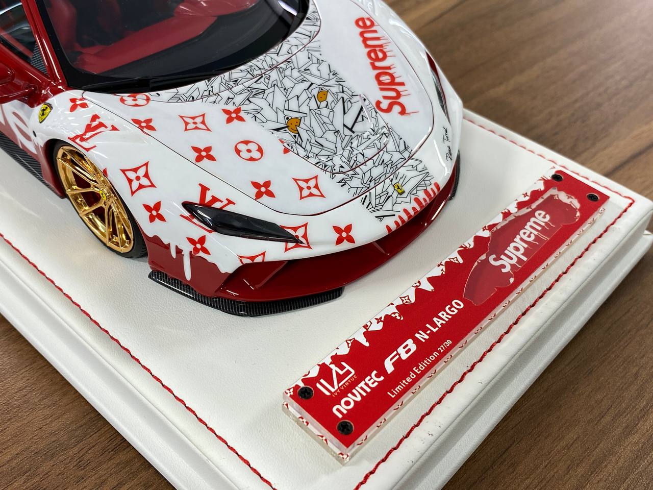 🚨1/18 Resin 1/18 Resin Ferrari F8 N-Largo Novitec – LV Supreme White / Black - IVY Merit Models - Limited to 30 pcs