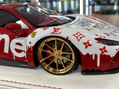 🚨1/18 Resin 1/18 Resin Ferrari F8 N-Largo Novitec – LV Supreme White / Black - IVY Merit Models - Limited to 30 pcs