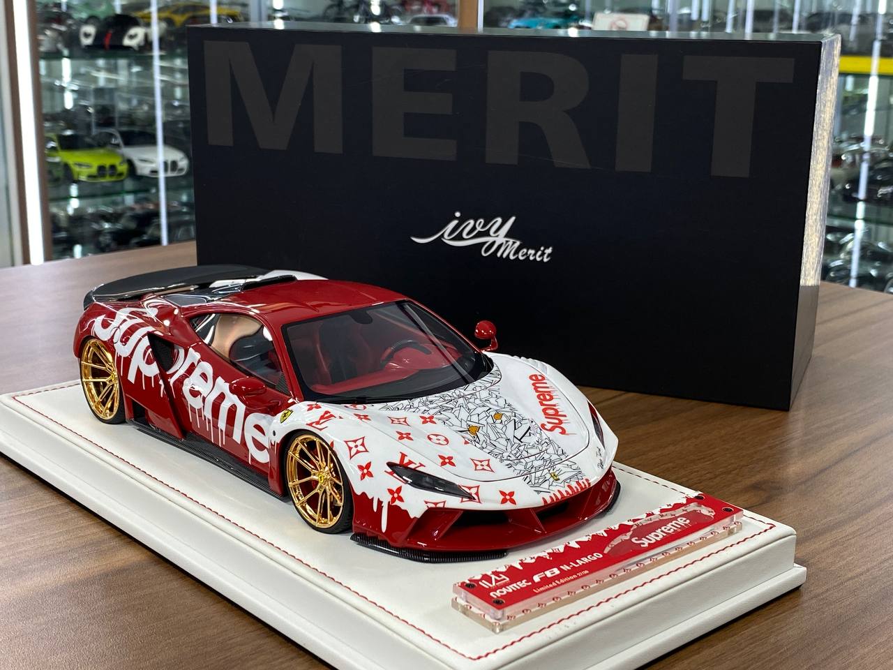 🚨1/18 Resin 1/18 Resin Ferrari F8 N-Largo Novitec – LV Supreme White / Black - IVY Merit Models - Limited to 30 pcs