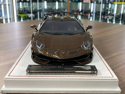 🚨1/18 Resin Lamborghini AVENTADOR SVJ – LV Decal Brown - Limited to 30 pcs