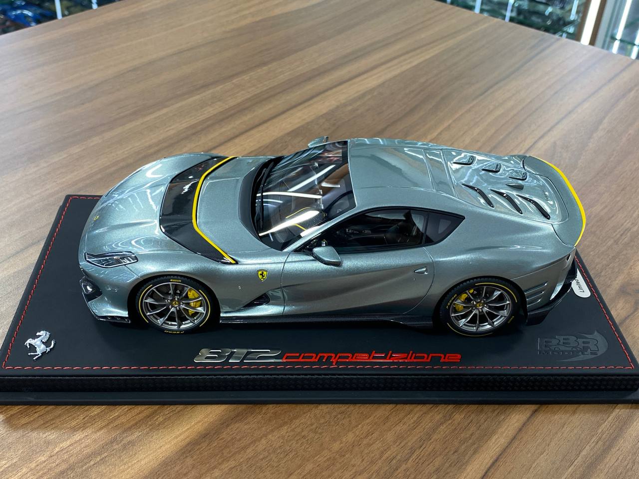 1:18 Resin Model BBR Collection Model Ferrari 812 Competizione 2021 – Grigio Coburn Yellow Stripe (Limited 140 pcs – Dubai Collectors)