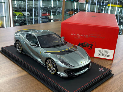 1:18 Resin Model BBR Collection Model Ferrari 812 Competizione 2021 – Grigio Coburn Yellow Stripe (Limited 140 pcs – Dubai Collectors)