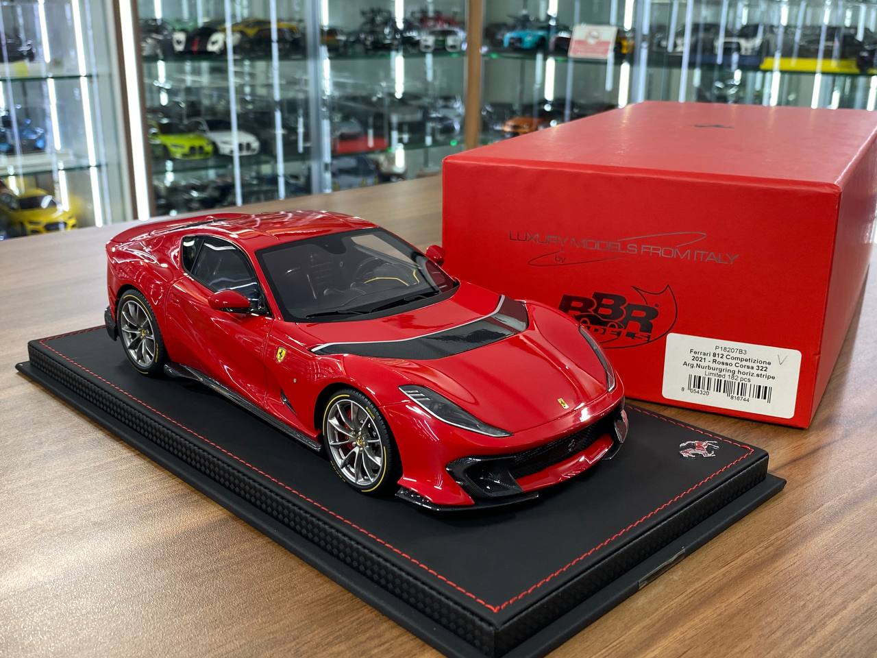 1:18 Resin Model BBR Collection Model Ferrari 812 Competizione 2021 – Rosso Corsa 322 Argento Nurburgring Stripe (Limited 182 pcs – Dubai Collectors)