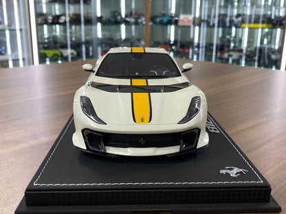 1:18 Resin Model BBR Collection Model Ferrari 812 Competizione – Gloss Italian White / Yellow Stripe (Limited 48 pcs – Dubai Collectors)