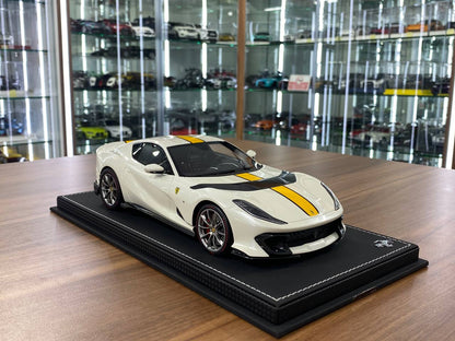 1:18 Resin Model BBR Collection Model Ferrari 812 Competizione – Gloss Italian White / Yellow Stripe (Limited 48 pcs – Dubai Collectors)
