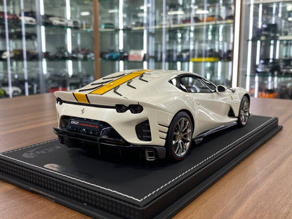 1:18 Resin Model BBR Collection Model Ferrari 812 Competizione – Gloss Italian White / Yellow Stripe (Limited 48 pcs – Dubai Collectors)