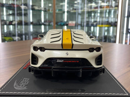 1:18 Resin Model BBR Collection Model Ferrari 812 Competizione – Gloss Italian White / Yellow Stripe (Limited 48 pcs – Dubai Collectors)