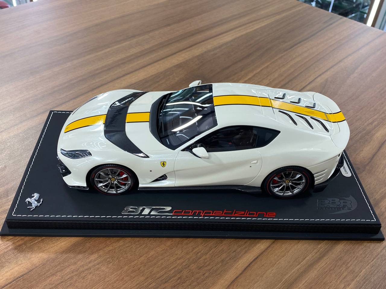 1:18 Resin Model BBR Collection Model Ferrari 812 Competizione – Gloss Italian White / Yellow Stripe (Limited 48 pcs – Dubai Collectors)