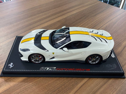 1:18 Resin Model BBR Collection Model Ferrari 812 Competizione – Gloss Italian White / Yellow Stripe (Limited 48 pcs – Dubai Collectors)