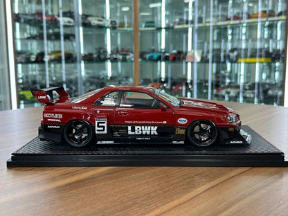 Ignition Model 1/18 Resin Nissan Skyline R34 Super LB-Silhouette #5 – Red/Black (Limited Edition)