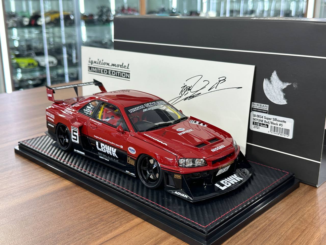 Ignition Model 1/18 Nissan R34 LB-Silhouette #5 – Red/Black Resin