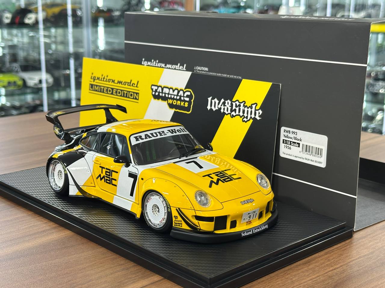 1/18 Resin Ignition Model Porsche 993 RWB Tarmac 1048 #7 – Yellow/Black