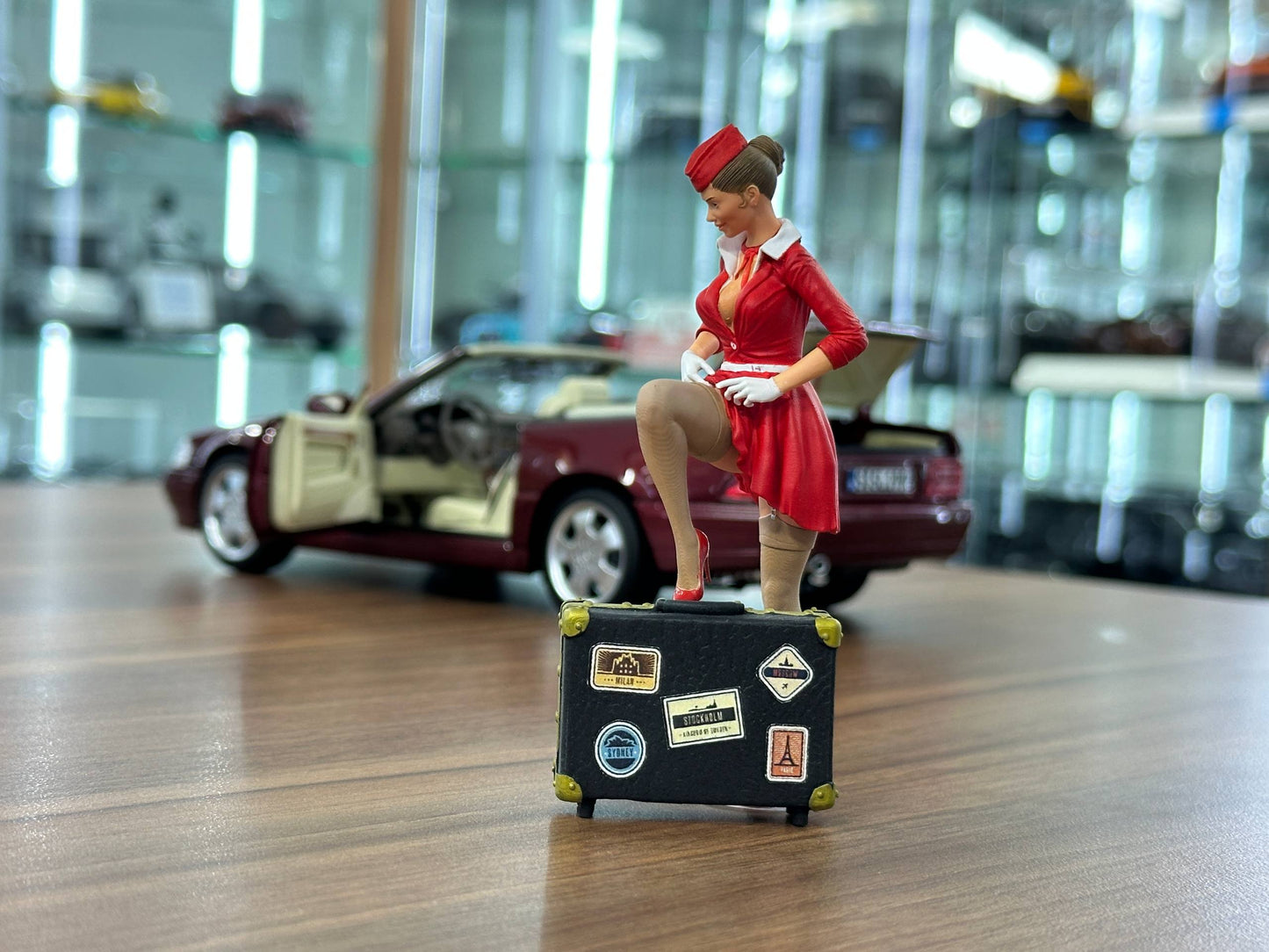 1/18 Scale Figure (Hand Made / Painted) Stewardess pinup ( Flight Attendant ) in Red Dress