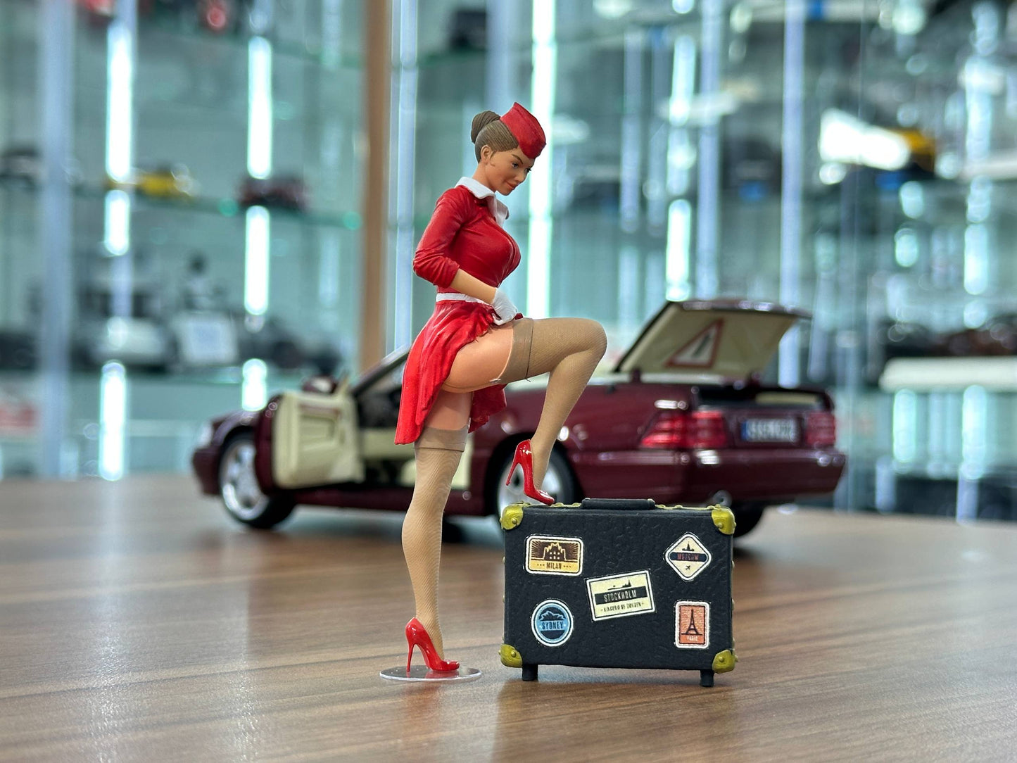 1/18 Scale Figure (Hand Made / Painted) Stewardess pinup ( Flight Attendant ) in Red Dress