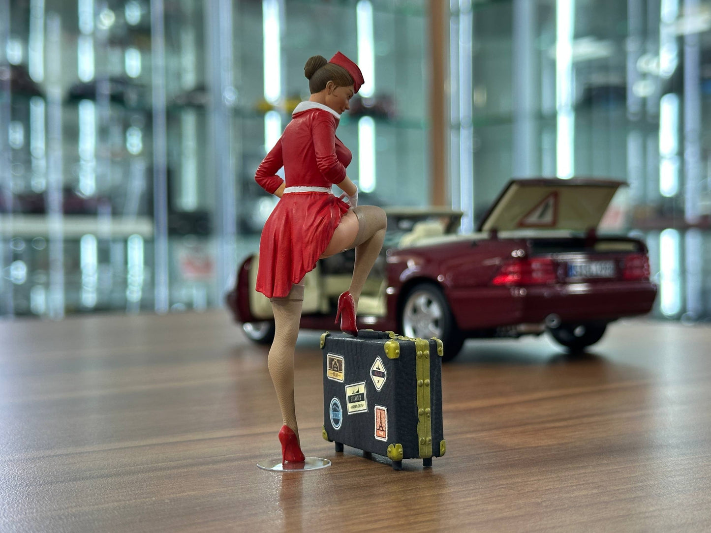 1/18 Scale Figure (Hand Made / Painted) Stewardess pinup ( Flight Attendant ) in Red Dress