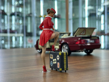 1/18 Scale Figure (Hand Made / Painted) Stewardess pinup ( Flight Attendant ) in Red Dress
