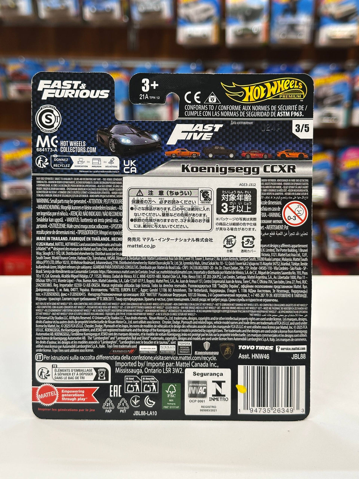 1/64 Diecast HotWheels Fast & Furious Koenigsegg CCXR