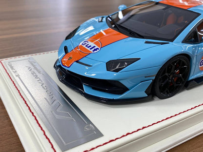 1/18 Resin Lamborghini Aventador SVJ – Davis & Giovanni Metallic Light with Gulf Decal Limited 30 pcs