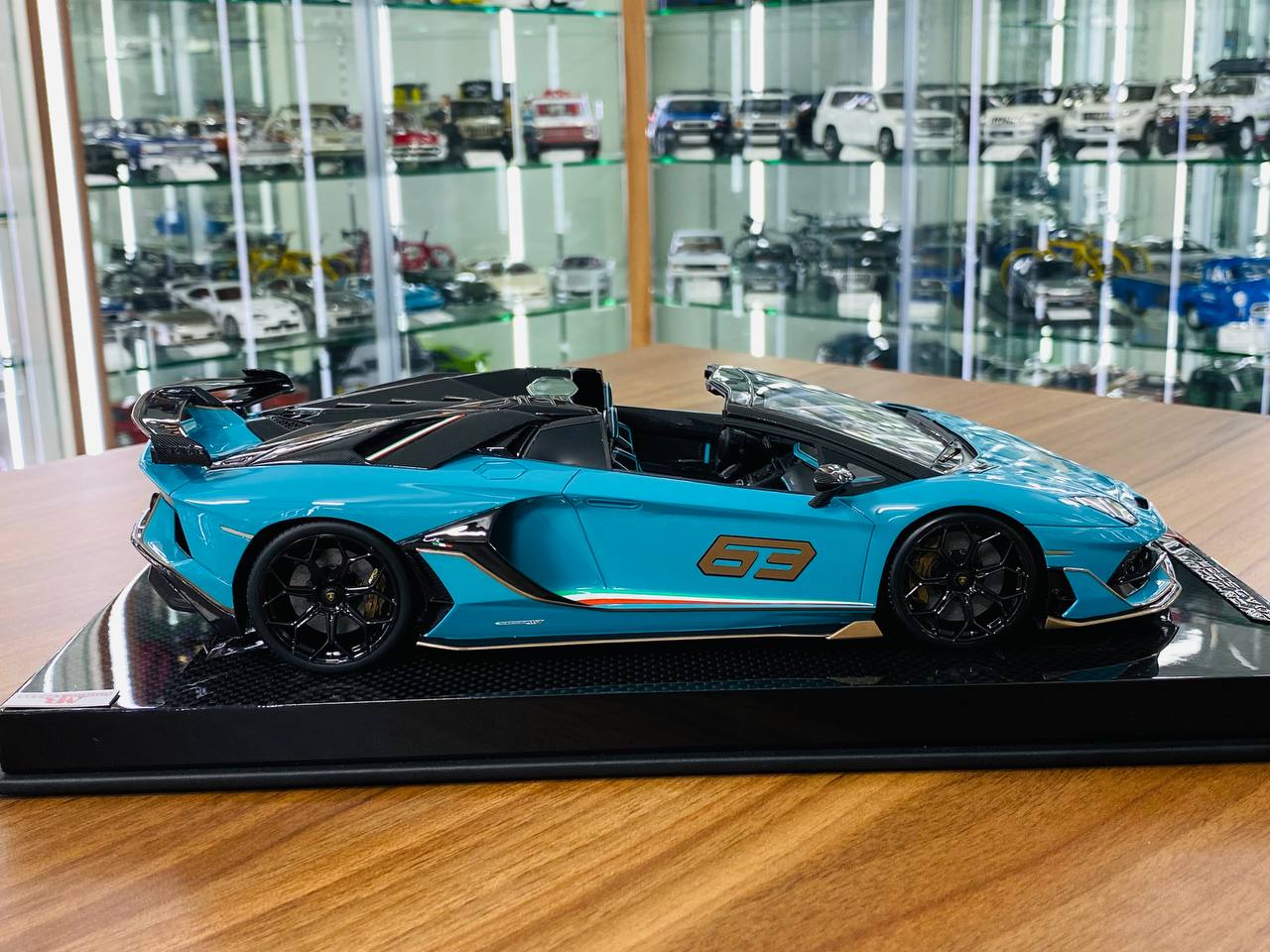 1/18 Resin - MR Collection Lamborghini Aventador Roadster SVJ #63 in Blue/Grey 63, 01/01 Limited Edition