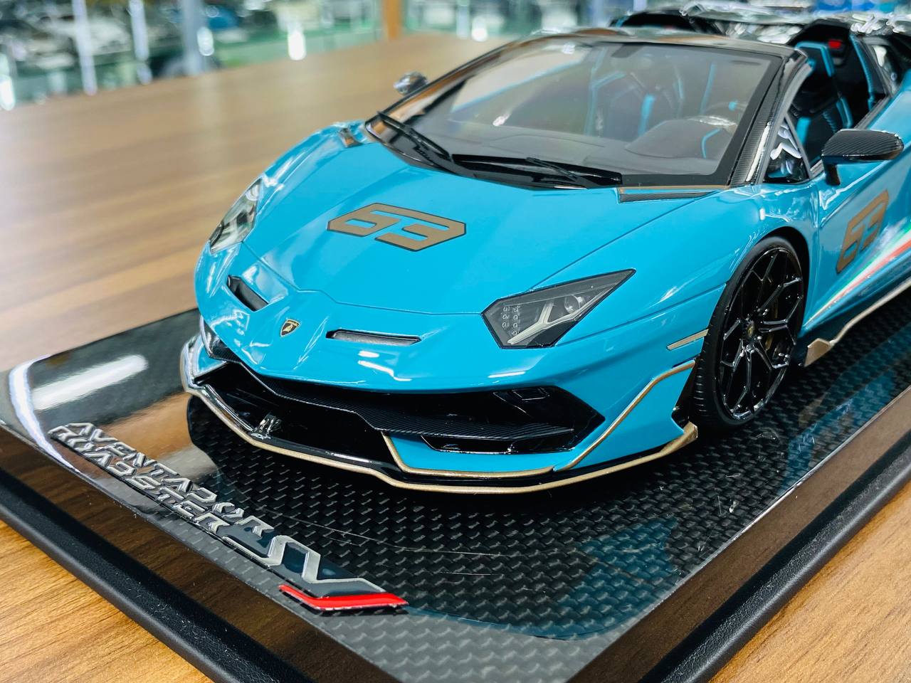 1/18 Resin - MR Collection Lamborghini Aventador Roadster SVJ #63 in Blue/Grey 63, 01/01 Limited Edition
