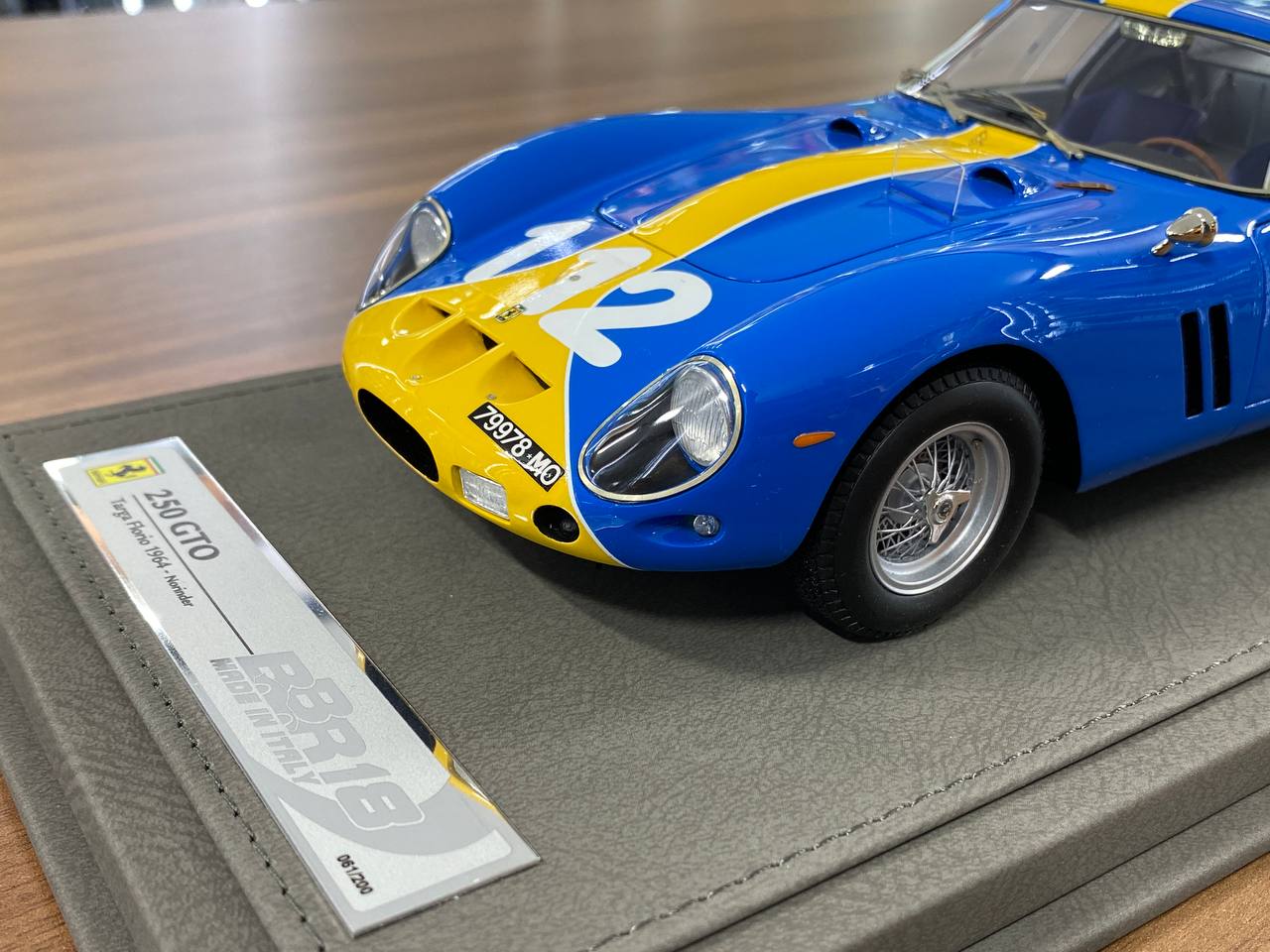 1/18 Resin Ferrari 250 GTO Targa Florio 1964 #112 – BBR Models Blue/Yellow Limited 200 pcs
