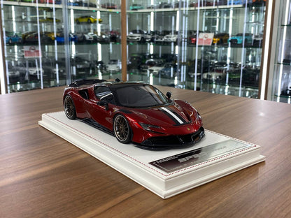 1/18 Resin Ferrari SF90 Stradale Novitec – Davis & Giovanni Chrome Red w/ Black Roof & White/Black Stripe Limited 10