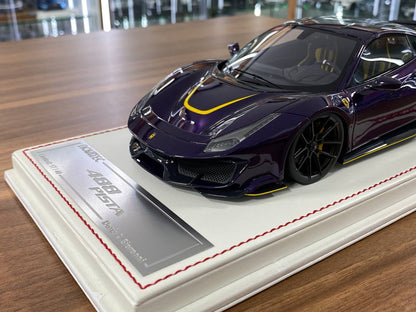 1/18 Resin Ferrari 488 PISTA novitec  by Davis & Giovanni in Vietallic purple, yellow stripes Limited- 30 pcs