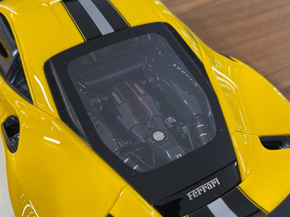 1/18 Resin Ferrari 488 PISTA Novitec by Davis & Giovanni in Giallo Modena, silver/black stripe Limited- 30 pcs
