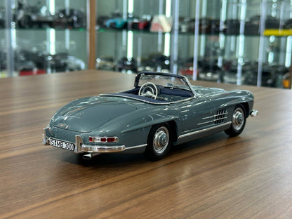 1/18 Diecast Mercedes-Benz 300 SL Roadster (W198, 1957–1963) – Norev Dealer Edition (Light Blue, Full Opening)