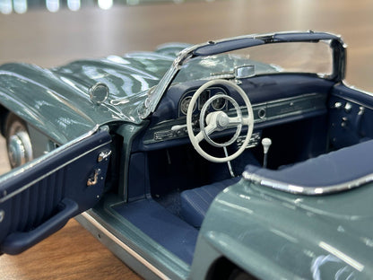 1/18 Diecast Mercedes-Benz 300 SL Roadster (W198, 1957–1963) – Norev Dealer Edition (Light Blue, Full Opening)