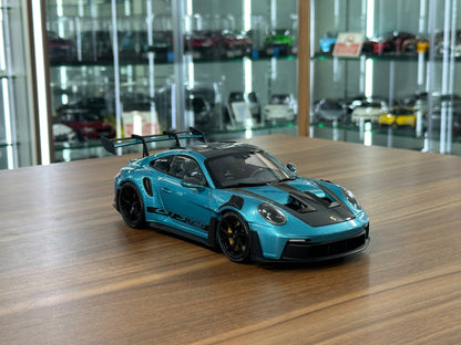 Minichamps Porsche 911 GT3 RS (992) 2023 Ipanema Blue Metallic 1/18 Scale Diecast Model Car | Full Opening | Limited Edition 400 pcs
