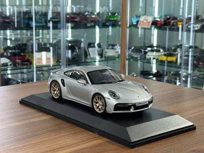 Minichamps Porsche 911 (992) Turbo S Coupe Sport Design 2024 Silver 1/18 Scale Diecast Model Car | Limited Edition 300 pcs
