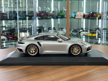 Minichamps Porsche 911 (992) Turbo S Coupe Sport Design 2024 Silver 1/18 Scale Diecast Model Car | Limited Edition 300 pcs