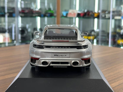 Minichamps Porsche 911 (992) Turbo S Coupe Sport Design 2024 Silver 1/18 Scale Diecast Model Car | Limited Edition 300 pcs