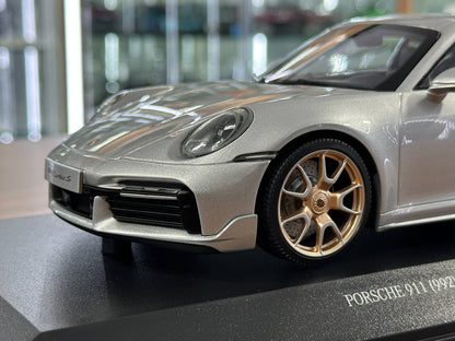 Minichamps Porsche 911 (992) Turbo S Coupe Sport Design 2024 Silver 1/18 Scale Diecast Model Car | Limited Edition 300 pcs