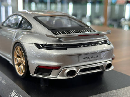 Minichamps Porsche 911 (992) Turbo S Coupe Sport Design 2024 Silver 1/18 Scale Diecast Model Car | Limited Edition 300 pcs