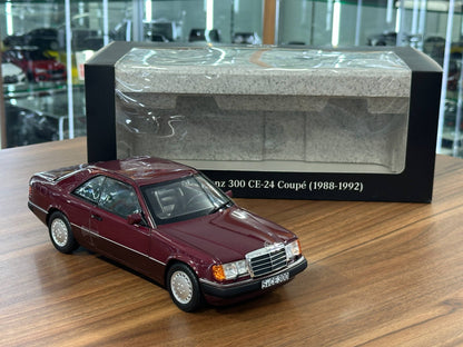 Norev Dealer Edition Mercedes-Benz 300 CE-24 Coupe C124 1988–1992 Almandine Red 1/18 Scale Diecast Model Car | Full Opening